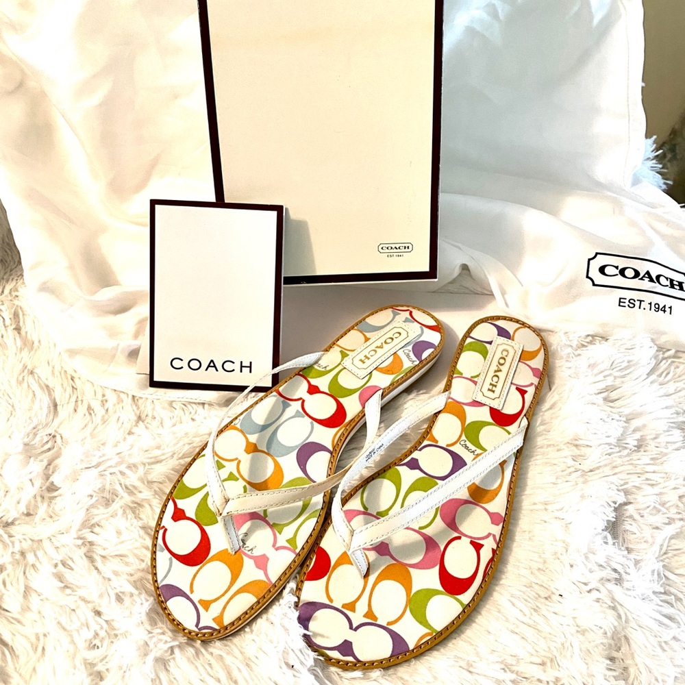 Vintage Coach leather flip flop white size 9.5